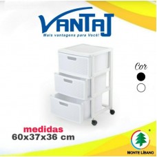 PORTA TUDO RATTAN COM RODAS 3 GAVETAS R1830 MONTE LIBANO UN 1